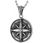 COOLSTEELANDBEYOND Mens Women Stainless Steel Vintage Compass Circle Medal Pendant Necklace, 23.6 inches Ball Chain