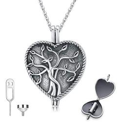 S925 Sterling Silver Heart Urn Ashes Necklace,Tree of Life Cremation Jewelry for Ashes, Keepsake, Memorial Urn Locket Pendant Necklace for Human or Pets