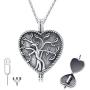 S925 Sterling Silver Heart Urn Ashes Necklace,Tree of Life Cremation Jewelry for Ashes, Keepsake, Memorial Urn Locket Pendant Necklace for Human or Pets