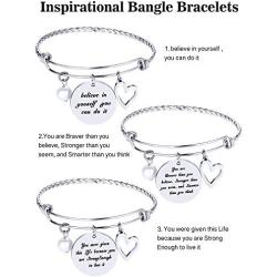 3 Pieces Inspirational Bangle Bracelets Adjustable Motivational Bracelet Stainless Steel Jewelry for Valentines Day Women Gift