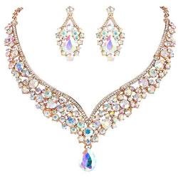 EVER FAITH Austrian Crystal Elegant V-Shaped Teardrop Necklace Earrings Set