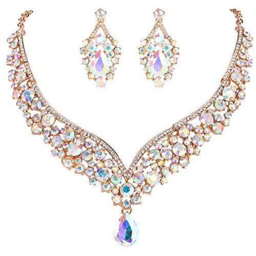 EVER FAITH Austrian Crystal Elegant V-Shaped Teardrop Necklace Earrings Set