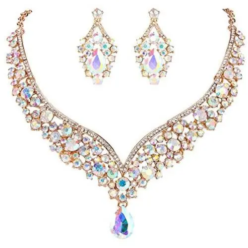 EVER FAITH Austrian Crystal Elegant V-Shaped Teardrop Necklace Earrings Set EVER FAITH Austrian Crystal Elegant V-Shaped Teardrop Necklace Earrings Set