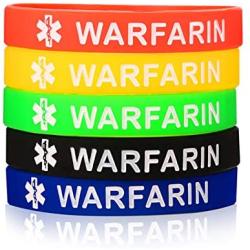 Jakob Miller 5Pcs Silicone Medical Alert Bracelet Blood Thinner Diabetes Warfarin Medical Alert ID Wristband