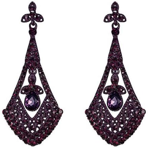 EVER FAITH Womens Bridal Wedding Jewelry Crystal Art Deco Boho Style Rhombus Leaf Drop Pierced Earrings
