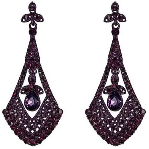 EVER FAITH Womens Bridal Wedding Jewelry Crystal Art Deco Boho Style Rhombus Leaf Drop Pierced Earrings