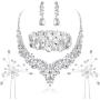 Hanpabum Bridal Austrian Crystal Teardrop Cluster Statement Necklace Dangle Earrings Jewelry Set Gifts Fit with Wedding Dress