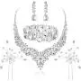 Hanpabum Bridal Austrian Crystal Teardrop Cluster Statement Necklace Dangle Earrings Jewelry Set Gifts Fit with Wedding Dress Hanpabum Bridal Austrian Crystal Teardrop Cluster Statement Necklace Dangle Earrings Jewelry Set Gifts Fit with Wedding Dress