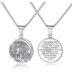 Jesus Bible Verse Gold Necklace for Mens with 21.6'' Chain Christian Jewelry Stainless Steel Personality Prayer English Engraved Coin Disc Medal Pendant