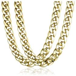 Subiceto 80s 90s Costume Fake Gold Turnover Chain Necklaces for Men Women Plastic Chunky Hip Hop Rapper Cuban Link Chain Necklace 2 Pieces 32-36 Inch