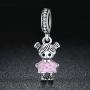 Pink Enamel Girl CZ Dangle Charms Pearl Charm fit Charms Bracelet Necklaces Jewelry Birthday Gifts