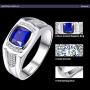 BONLAVIE Mens Engagement Ring 925 Sterling Silver Princess Cut Created Blue Sapphire Pave CZ Wedding Band Size 6-13