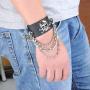 Top Plaza Mens Womens Black Genuine Leather Bracelets Necklaces Jewelry Set Metal Spike Studded Punk Rock Skull Biker Adjustable Cuff Bracelet Choker Necklace