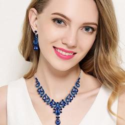 EVER FAITH Crystal Gorgeous Wedding Wave Teardrop Necklace Earrings Set for Bride, Women