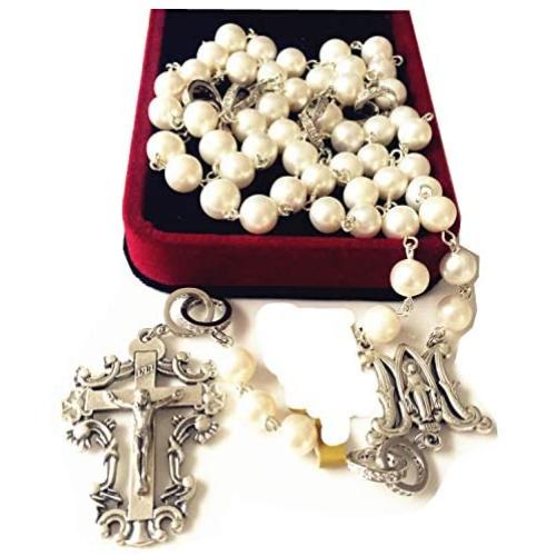 elegantmedical Handmade Pearls Bead Catholic Necklace Lasso Wedding Rosary Cross Crucifix