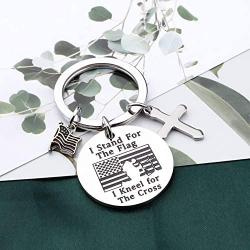 FAADBUK Patriotic Military Gift Patriotic Military Keychain I Stand for The Flag I Kneel for The Cross Jewelry Christian Gift Religious Jewelry