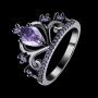 WANGYUSHENG Womens Black Gold Plated Purple Amethyst Cubic Zirconia CZ Princess Crown Tiara Ring Wedding Band
