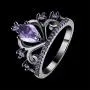 WANGYUSHENG Womens Black Gold Plated Purple Amethyst Cubic Zirconia CZ Princess Crown Tiara Ring Wedding Band WANGYUSHENG Womens Black Gold Plated Purple Amethyst Cubic Zirconia CZ Princess Crown Tiara Ring Wedding Band