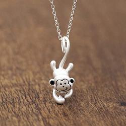 ONE A DAY Power Necklace Sterling Silver Plated Monkey Cute 3D Animal Necklace Pendant Charm for Women Girls Kids