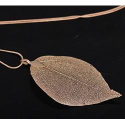 COLORFUL BLING Long Leaves Pendant Necklace Handmade Boho Leaf Sweater Chain