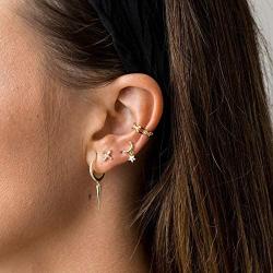 Mevecco Gold Dainty Dangle Hoop Earrings for Women 14K Gold Plated Delicate cute Geometric Triangle Cone Dangle Earrings