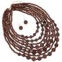 Rosemarie & Jubalee Womens Multi Strand Natural Wood Bead and Disc Necklace and Earrings Bohemian Jewelry Set, 20''-23'' with 3'' Extender