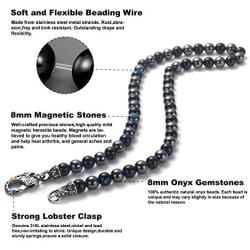 WESTMIAJW Mens Magnetic Hematite Onyx Tiger Eye Beads Beaded Necklace Chain Healing Jewelry 50/60/65/70cm