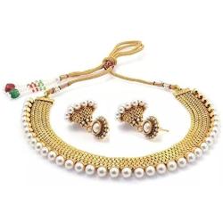 Royal Bling Bollywood Style Traditional Indian Jewelry Set Temple Coin Necklace with Earrings for Women