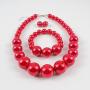 Shineland Simple Large Big Simulated Pearl Statement Necklace Bracelet and Earrings Jewelry Set (Red)