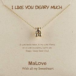 MaLove Sweet Teddy Bear Inspirational Pendant Necklace, Handmade Gold-Tone Plated Pendant Necklace Jewelry Gift for Women