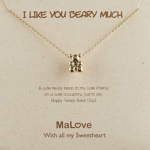 MaLove Sweet Teddy Bear Inspirational Pendant Necklace, Handmade Gold-Tone Plated Pendant Necklace Jewelry Gift for Women