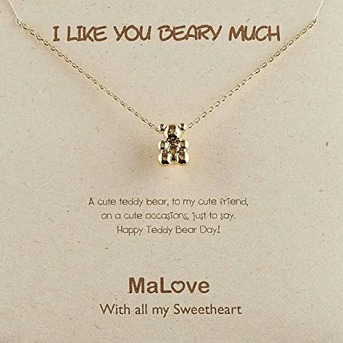 MaLove Sweet Teddy Bear Inspirational Pendant Necklace, Handmade Gold-Tone Plated Pendant Necklace Jewelry Gift for Women MaLove Sweet Teddy Bear Inspirational Pendant Necklace, Handmade Gold-Tone Plated Pendant Necklace Jewelry Gift for Women