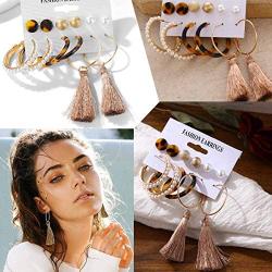 36 Pairs 17IF Boho Earring Set for Women Girls Shiny Gold Leaf Tiered Pearl Earring Hoop Leopard Dangle Earrings Jewelry for Birthday Party Christmas Happy Holiday