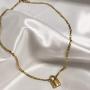 Gamtic Padlock Pendant Figaro Chain Necklace Gold Plated Stainless Steel Solid Lock Women Teen Girls Daily Jewelry