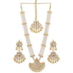 Jwellmart Indian Diva Collection Pearl Rani Haar Necklace Set in Kundan Stones for Women and Girls
