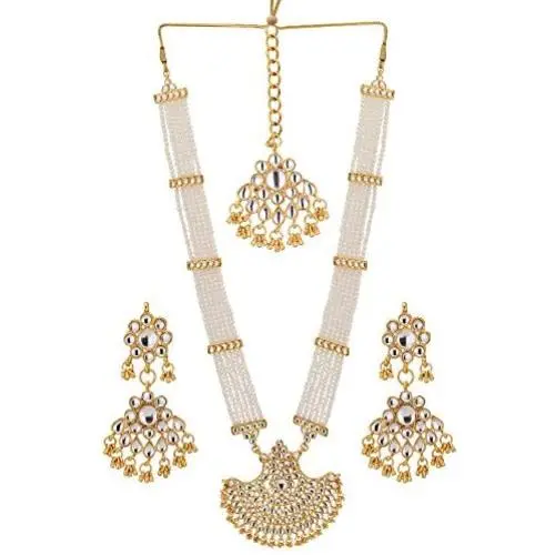 Jwellmart Indian Diva Collection Pearl Rani Haar Necklace Set in Kundan Stones for Women and Girls Jwellmart Indian Diva Collection Pearl Rani Haar Necklace Set in Kundan Stones for Women and Girls