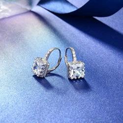 925 Sterling Silver Swarovski Zirconia Princess Cut Leverback Earrings for Women