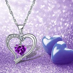 Emma Manor EM Love Heart Birthstone Necklace for Women 14k White Gold Plated Heart Shape 5A Cubic Zirconia Forever Love Arrow Pendant Necklace