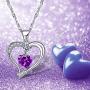 Emma Manor EM Love Heart Birthstone Necklace for Women 14k White Gold Plated Heart Shape 5A Cubic Zirconia Forever Love Arrow Pendant Necklace