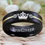 Free Custom Engraving Matching Couples Her King and His Queen Ring Set in Black Tungsten Carbide Rings With Two White CZ- His and Hers for Promise Wedding Jewelry