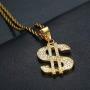 Lee Island Fashion 24K Gold Plated Simulated Diamond CZ Fully Dollar Sign Pendant Stainless Steel Necklace, 24 inch Chain Jewelry