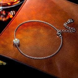 925 Sterling Silver Bracelets, Sparkly Crystal Adjustable Bracelet for Women Girls Thanksgiving Birthday Jewelry Gift