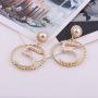 Women Jewelry Lucky Number Five Big Waves Circle Earrings with Pearl