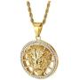 COOLSTEELANDBEYOND Mens Womens Steel Gold Lion Head Open Circle Pendant Necklace with Cubic Zirconia, 30 in Rope Chain