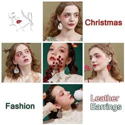 Finrezio 20 Pairs Christmas Leather Earrings for Women Lightweight Petal Plaid Teardrop Dangle Earrings Xmas Jewelry