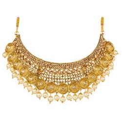 Bindhani Indian Jewelry Bridal Bridemaids Wedding Jewellery Choker Gold Plated Bollywood Kundan Necklace Earrings Tikka Set for Women