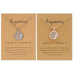 BELLA-Bee 2PC/Set 12 Constellation Necklace Coin Pendant Astrology Constellation Horoscope Zodiac Necklace with Gold Message Card for Women Girls Jewelry