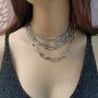 Layered Punk Chunky Chain Choker Necklace, Statement Cool Sliver Multilayer Hip Hop Necklace with Lock Pendant for Women Girls