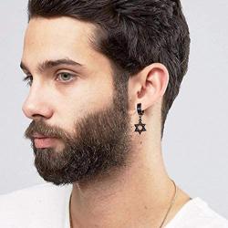 Jewdreamer 316L Stainless Steel Black Dangle Earrings for Men Cool Punk Hoop Dangle Earring Piercing Set