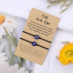 SUNSH 2Pcs Evil Eye Bracelet for Women Teen Girls Boy Couple Kabbalah Adjustable Rope Waterproof Lucky Jewelry with Wish Card Protection Red/Black String Lover Family Mother Daughter Friendship Gifts